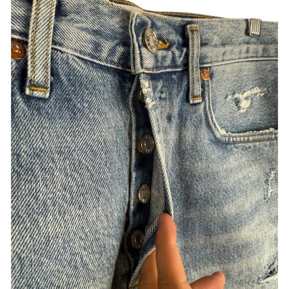 Agolde 100% Cotton Light Washed Distressed High Rise Shorts with Pockets - 26 - Picture 3 of 5